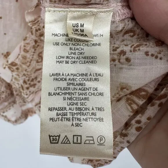 Pilcro Anthropologie Blouse Womens Medium Yellow Pink Boho Peasant Long Sleeve - Picture 7 of 9